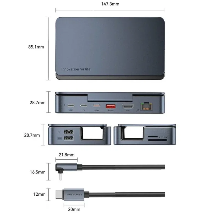 Vention Docking Station USB-C 9-en-1 TPZH0 Gris